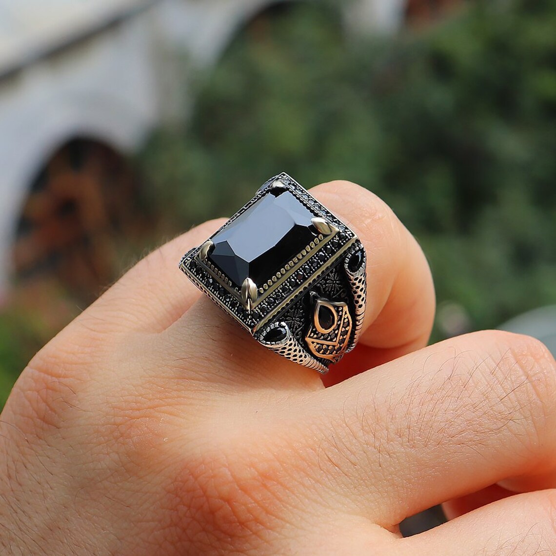 Black Zircon Stone 925 Sterling Silver Men's Ring Fine Etsy UK