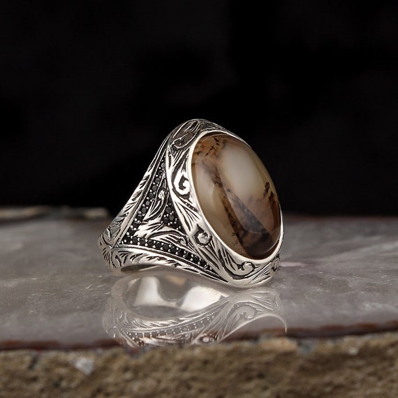 Yemen Agate Stone 925 Sterling Silver Men Ring Fine Jewelry - Etsy