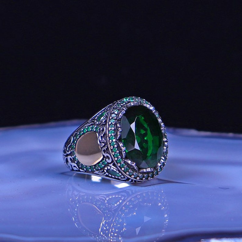 Shiny Green Aqua Marine Stone 925 Sterling Silver Men/'s Ring Handmade Vintage Style Raw Gemstone Ottoman Ring Gift for him