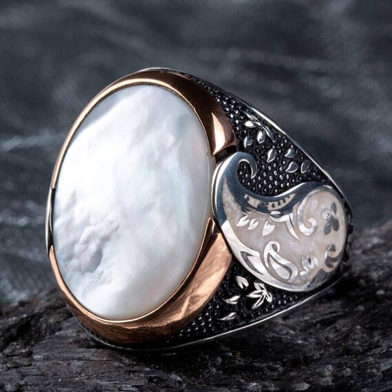925K Sterling Silver Vintage Ring for Man Ring With Mother of