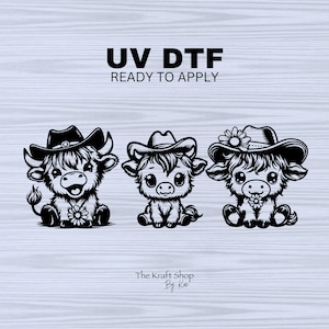UV DTF Sticker print Black cow trios 3.5 high decals, tumbler decal. UV wrap for glass can tumbler. #5249