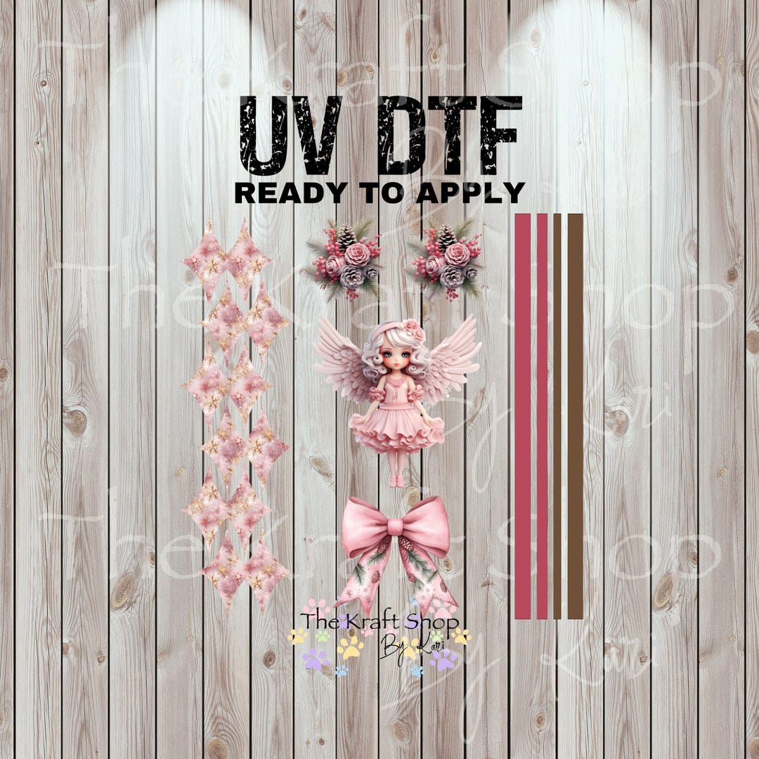 UV DTF Sticker Print Angel Fairy Pink Christmas Mixed Media Element ...