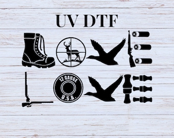 UV DTF Sticker print. Hunting deer or duck Love decal, tumbler decal, permanent sticker. UV wrap for glass can tumbler. #9023