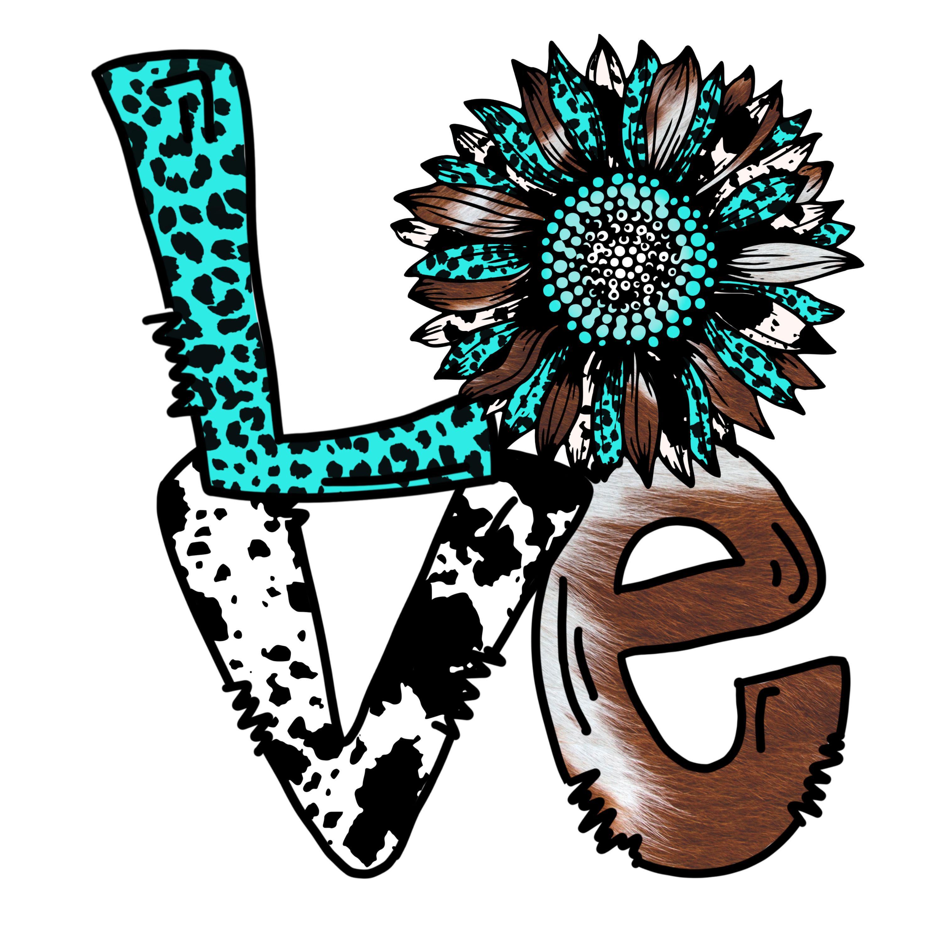 Cowhide Sticker UV DTF Sticker Print. Love Cowhide Teal Sunflower Decal, Tumbler Decal ...
