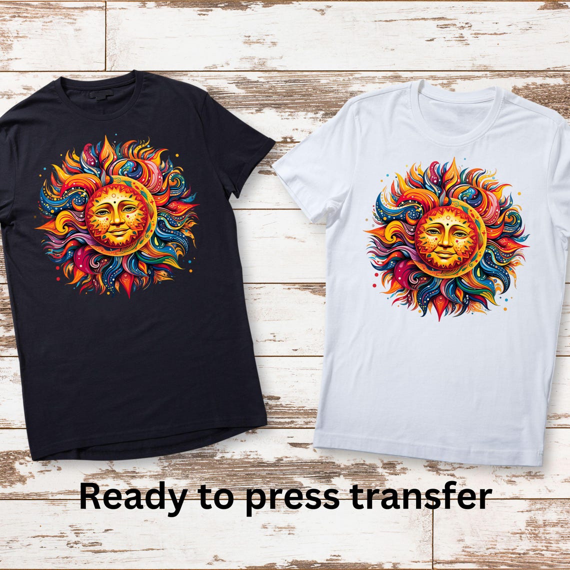 DTF Ready to Press Transfer Colorful Sun Vibrant Colors Celestial Image ...