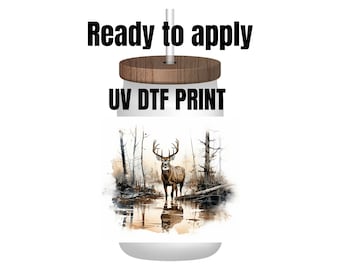 UV DTF Sticker print. Hunting deer decal, tumbler decal, permanent sticker. UV wrap for glass can tumbler. #1020