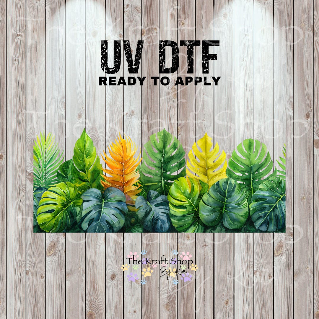UV DTF Sticker Print. Tropical Monstera Leaves Glass Can Wrap Tumbler ...