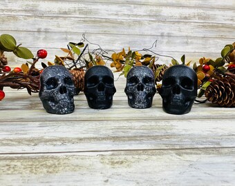 Skull magnet set. Matte black resin art. Refrigerator magnets. Skull lover gift