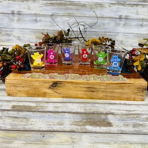 Set of 6 shot glasses with swear bear uv dtf decals. Sarcastic gift. Party decor. 21st birthday. Funny gift.