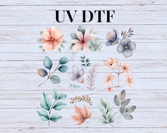 UV DTF Sticker prints. Pastel flowers element sheet bundle decal, permanent sticker. UV wrap for glass can tumbler. #10051