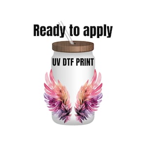 UV DTF Sticker print. Watercolor Angel wings decal, tumbler decal, permanent sticker. UV wrap for glass can tumbler. #10002