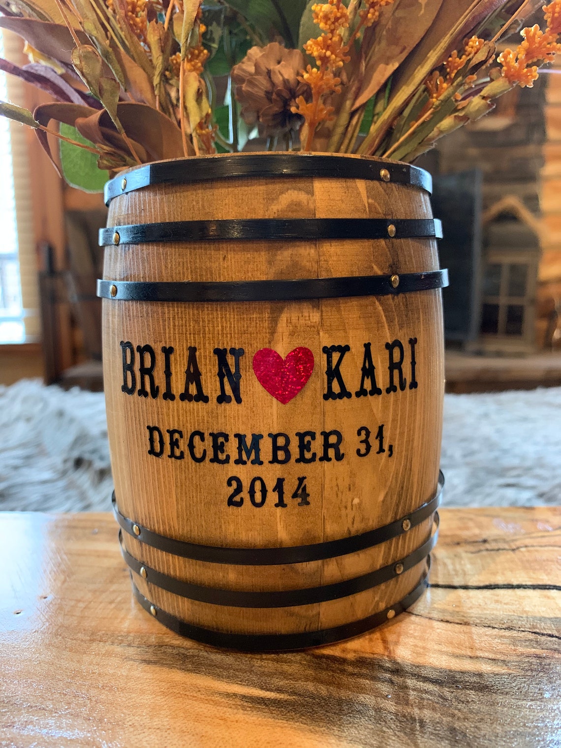 Personalized rustic mini whiskey / bourbon barrel