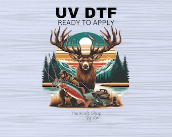 UV DTF Sticker print. Sunset deer hunting decal, tumbler decal, permanent sticker. UV wrap for glass can tumbler. #1061