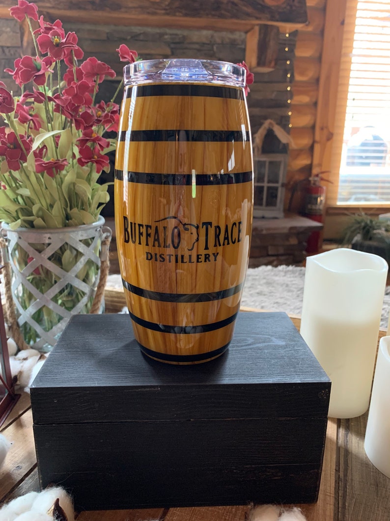 Wood grain 25oz stainless steel barrel tumbler with epoxy finish