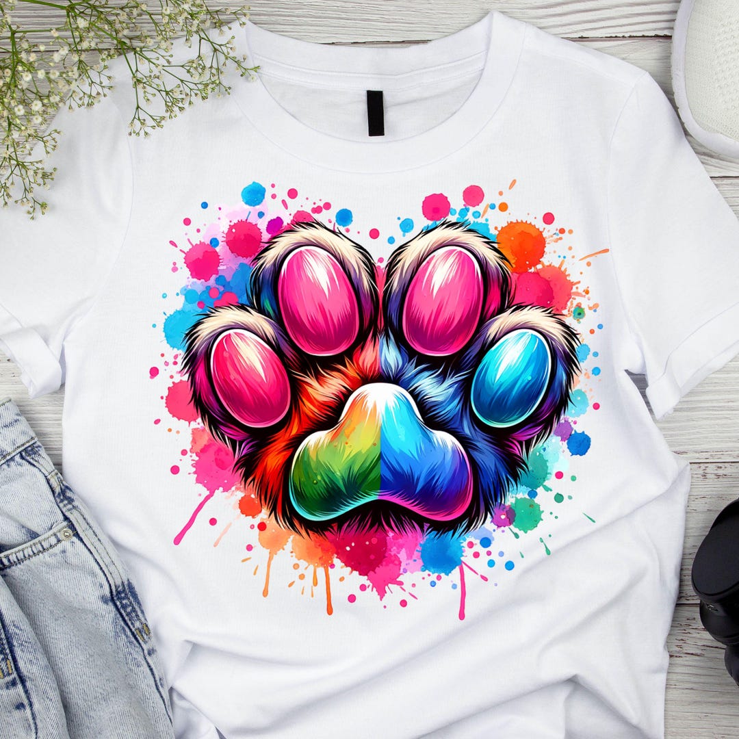 DTF Ready to Press Transfer. Paw Splatter Bright Colored Dog Paw Paint ...