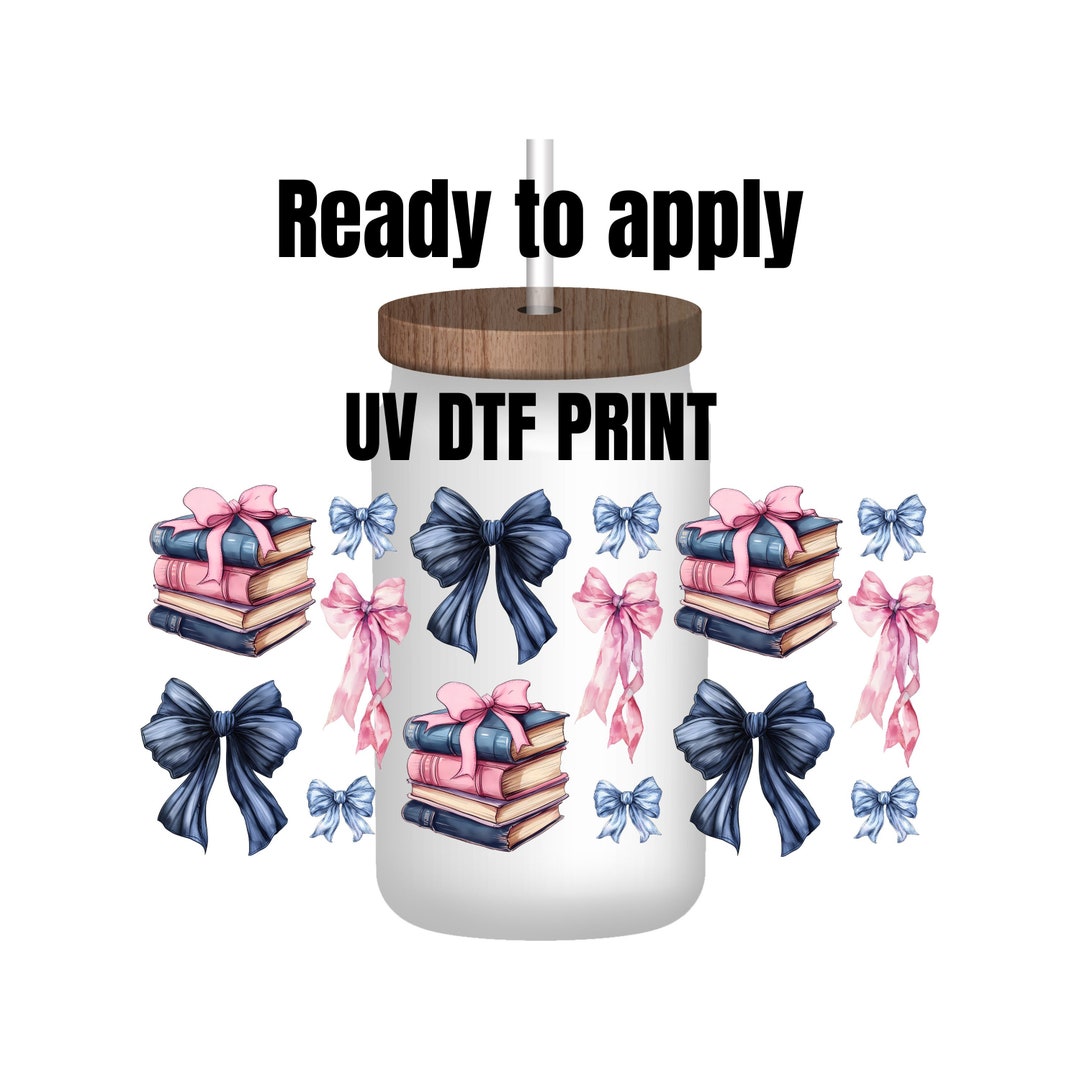 UV DTF Sticker Print. Bows and Books Pink and Blue Element Sheet Wrap ...