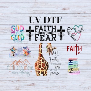 UV DTF Sticker prints. Faith decal bundle of 11. Glass or tumbler decal, permanent sticker. UV wrap for glass can tumbler. #4302