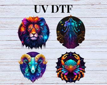 UV DTF Sticker print Zodiac signs birth sign celestial decal, tumbler decal, permanent sticker. Uv wrap for glass can. #10104