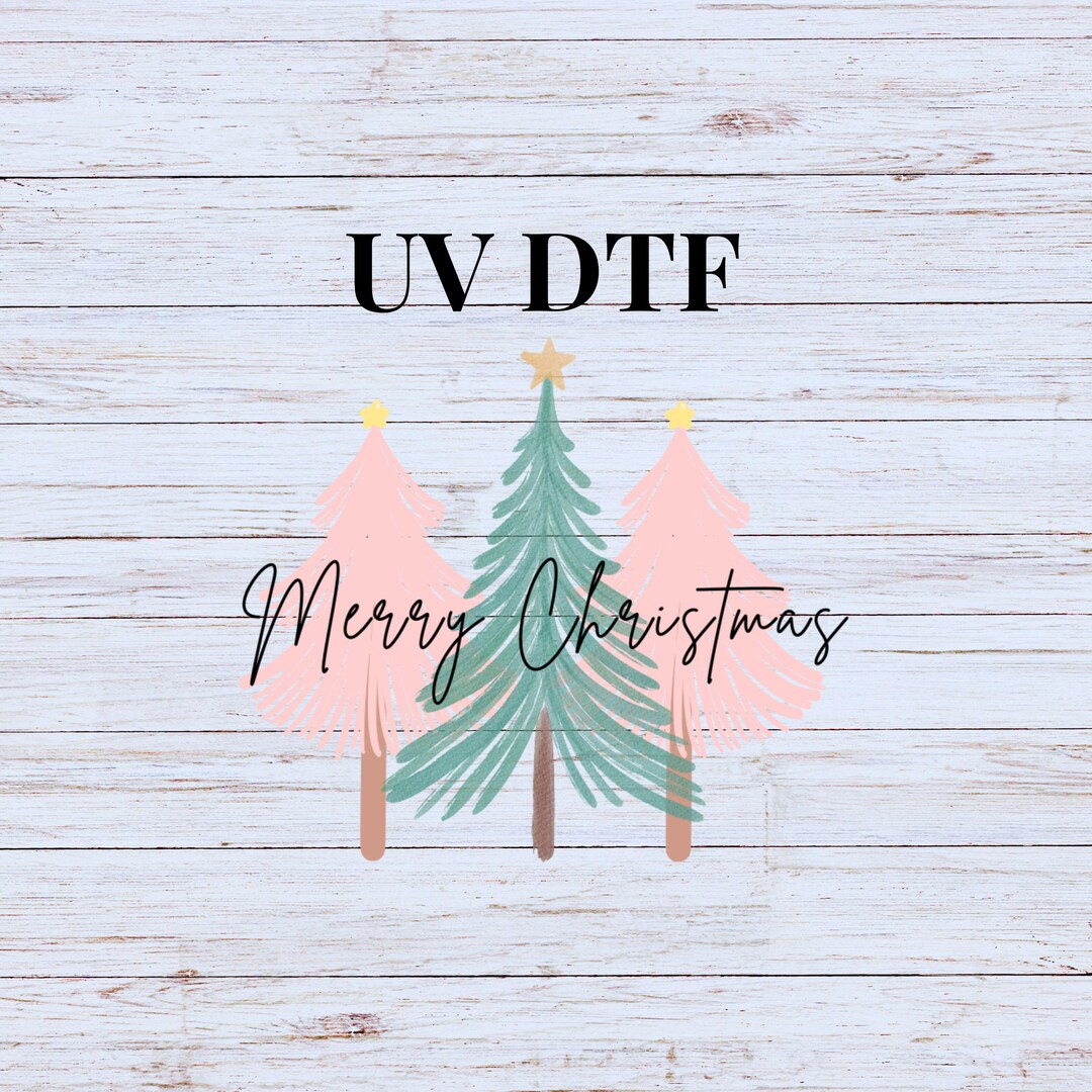 UV DTF Sticker Print Merry Christmas Trees Pink Decal, Tumbler Decal ...