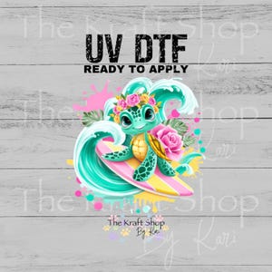 UV DTF Wave riding turtle with scene decal, tumbler decal, permanent sticker. #1131