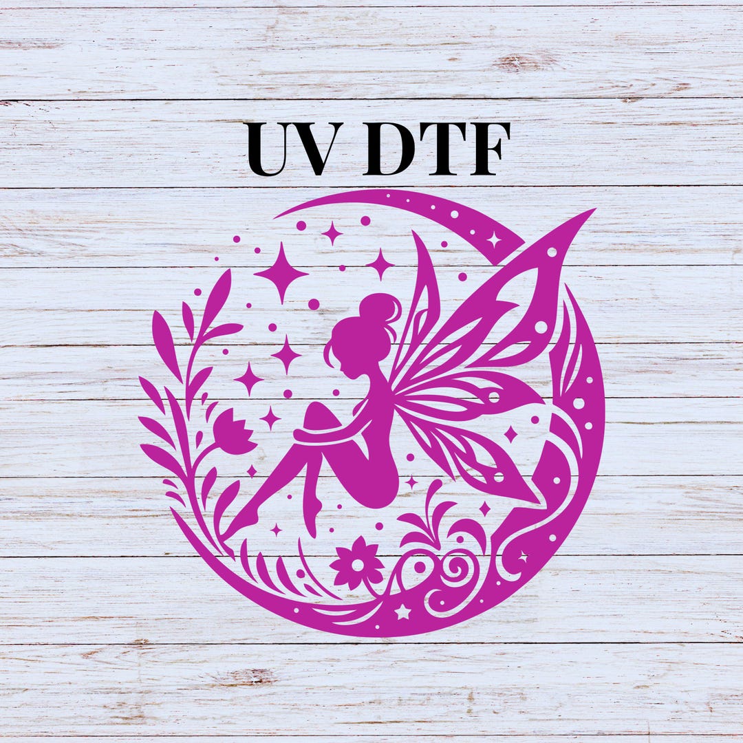 UV DTF Sticker Prints. Pink Fairy on Elegant Moon Decal, Permanent ...