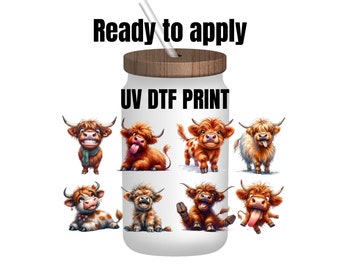 UV DTF sticker prints. Funny cows and adorable cow. Shot Glass decal. tumbler decal, permanent sticker. UV wrap for glass can tumbler. #1002