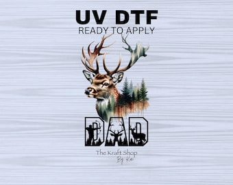 UV DTF Sticker print. Deer Dad wilderness scene deer decal, tumbler decal, permanent sticker. UV wrap for glass can tumbler. #4400