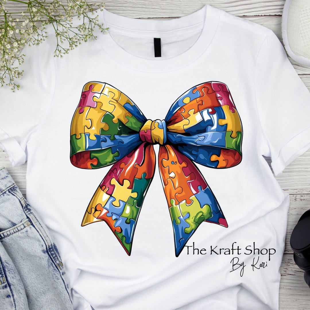 DTF Ready to Press Transfer. Autism Awareness Puzzle Bow, Direct to ...