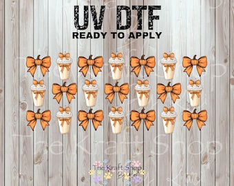 UV DTF Sticker print. Pumpkins bows and lattes element wrap decal, tumbler decal UV wrap for glass can tumbler#7358