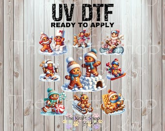 UV DTF Sticker print Gingerbread sports Christmas mixed media Element sheet 8x8 decal #7507