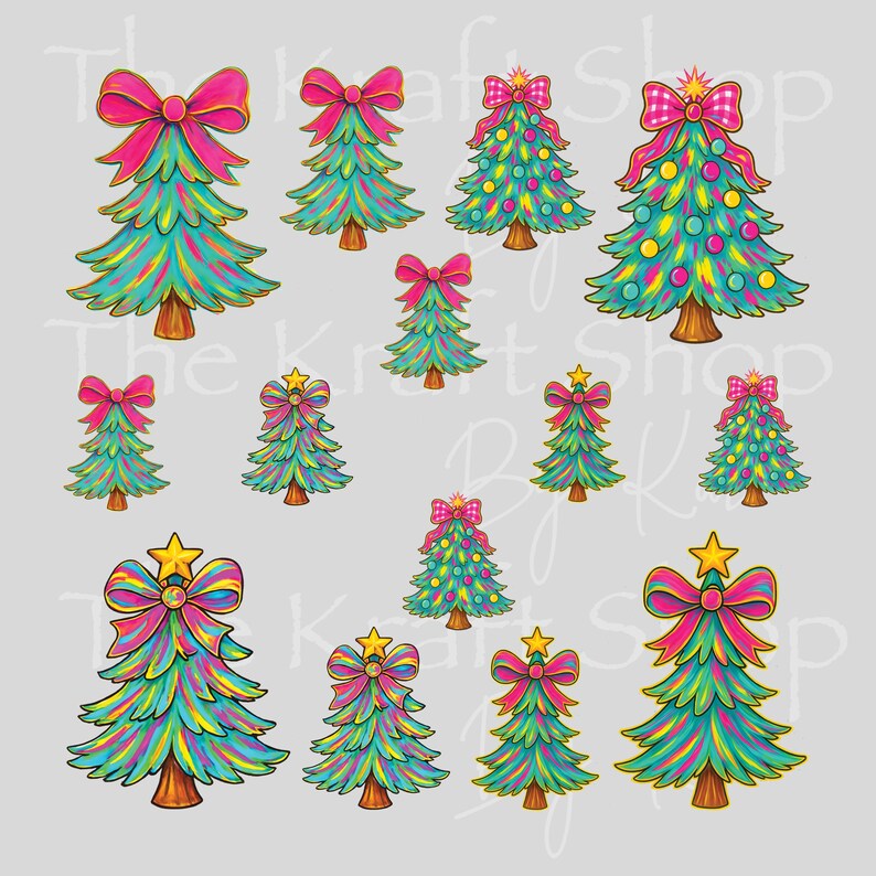 UV DTF Sticker Print Colorful Christmas Tree Element Mixed Media Sheet ...