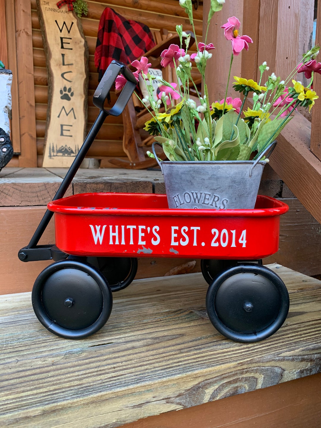 Metal Rustic Distressed Red Wagon Decor. Personalized. Etsy