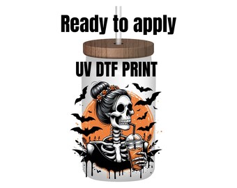 UV DTF Sticker print Halloween skull and bats decal, tumbler decal, permanent sticker. Uv wrap for glass can tumbler. #7023