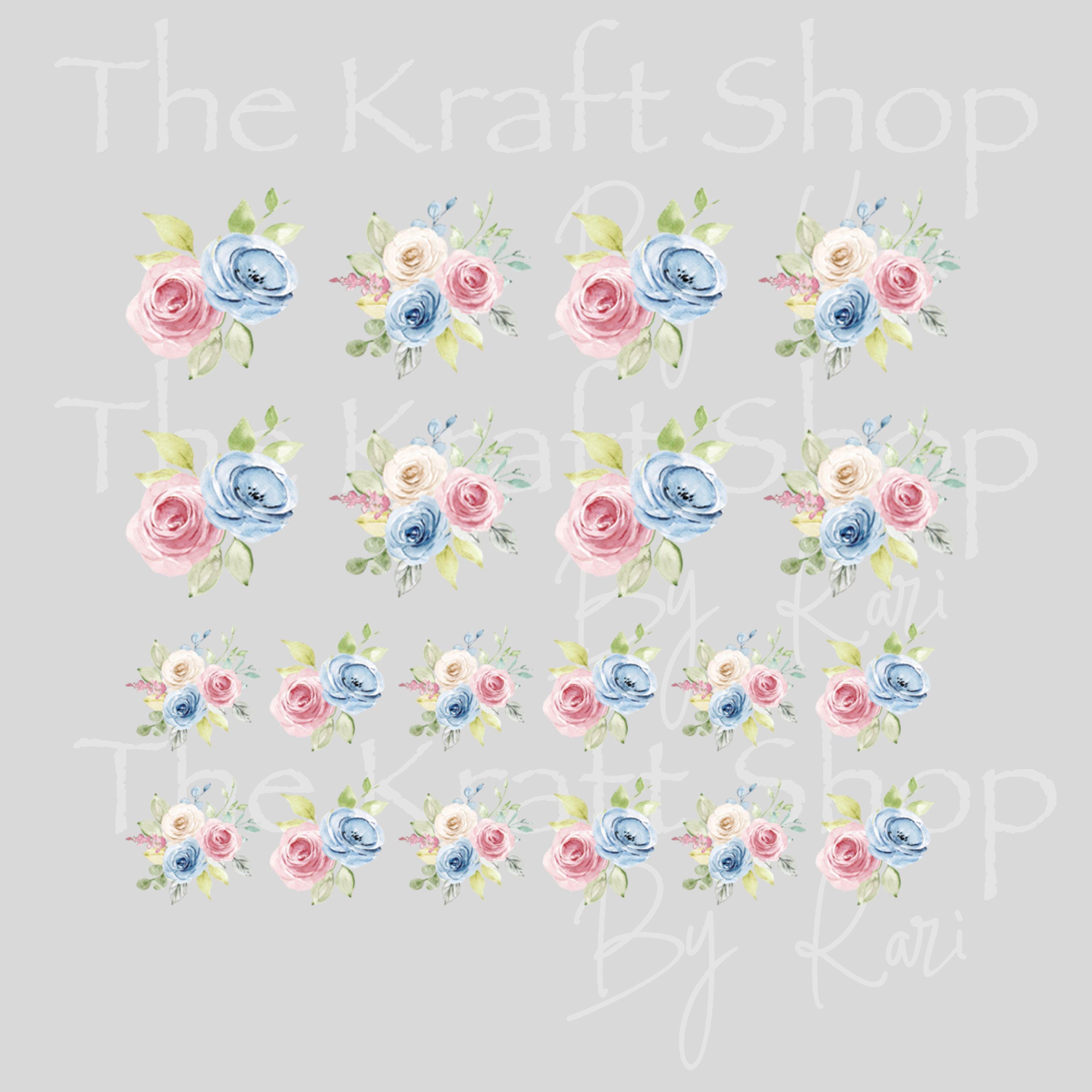 UV DTF Sticker Prints. Pink Blue Flower Watercolor Element Sheet Bundle ...