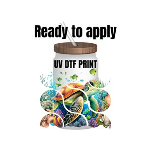 UV DTF Sticker print. Carved out sea turtle wrap decal, tumbler decal, permanent sticker. UV wrap for glass can tumbler. #5039