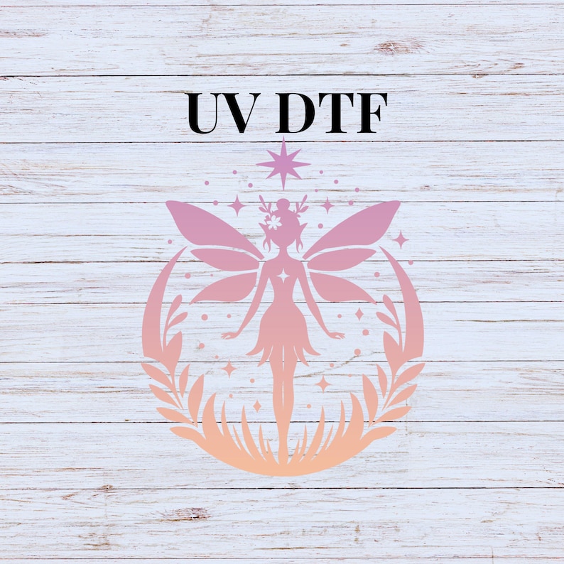UV DTF Sticker Prints. Celestial Fairy Gradient Pink and Orange Decal ...