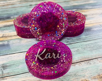 Personalized dog paw glitter coaster or paper weight. Perfect gift for a special fur Mom.