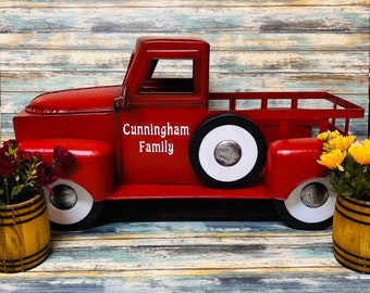 Rustic Firefighter Vintage Style Red Metal Fire Truck Farmhouse Country Decor 