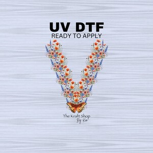 UV DTF Sticker print. Wildflower vsplit orange accents and butterfly bottom v split helper tumbler decal.  #5272