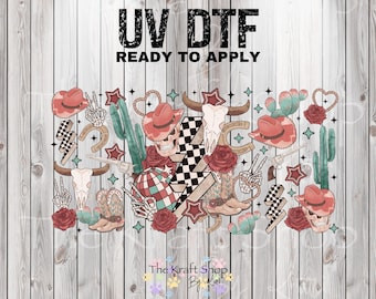 UV DTF Sticker print. Retro western glass can wrap decal, tumbler decal, permanent sticker. UV wrap for glass can tumbler. #5359