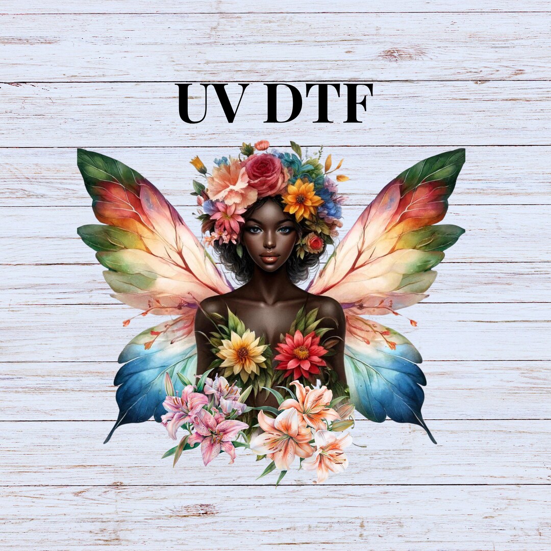 UV DTF Sticker Print. Floral Fairy Made With Melanin Poppin Black Girl ...