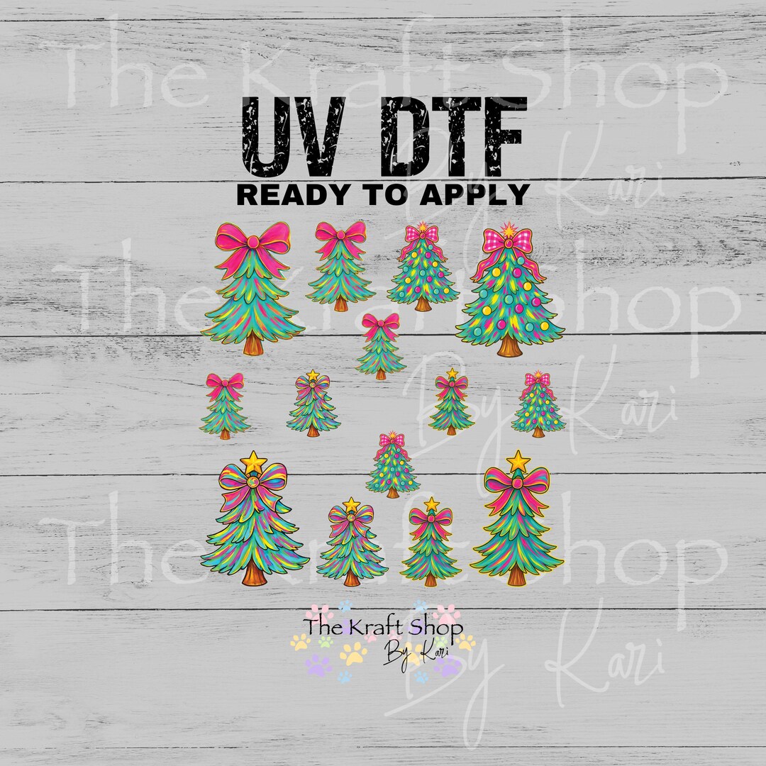 UV DTF Sticker Print Colorful Christmas Tree Element Mixed Media Sheet ...