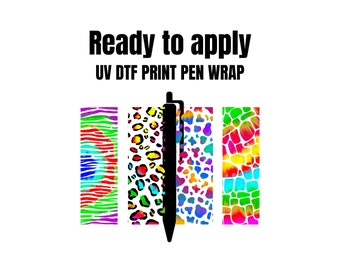 UV DTF Pen Wrap Ready To Apply Sticker Print. Tye Dye Animal prints. UV Pen wrap.  #8001