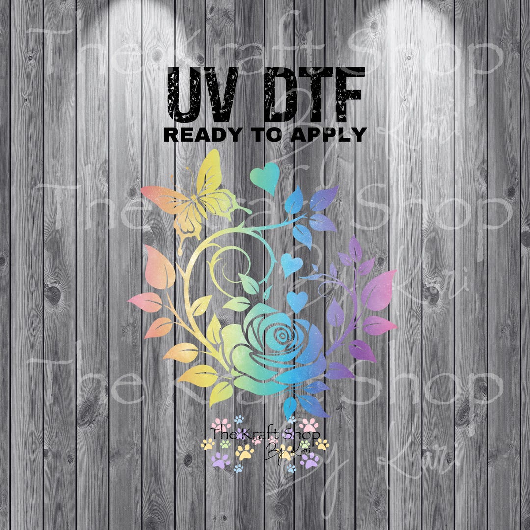 UV DTF Sticker Print. Rose Ombre Butterfly Decal, Tumbler Decal ...