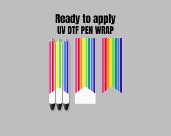 UV DTF Pen Wrap Ready To Apply Sticker Print. Rainbow stripes with transparent backing or white backing. UV Pen wrap.  #8036