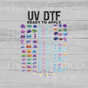 UV DTF Mini Neon Fish Coral Bubbles Waves element 12x12 sheet bundle decal, permanent sticker. #10535