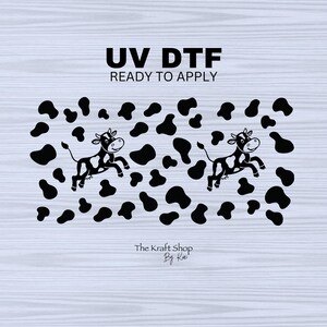 UV DTF Sticker print. Jumping cow can wrap with black cow spots wrap decal, tumbler decal,UV wrap for glass can tumbler#5282