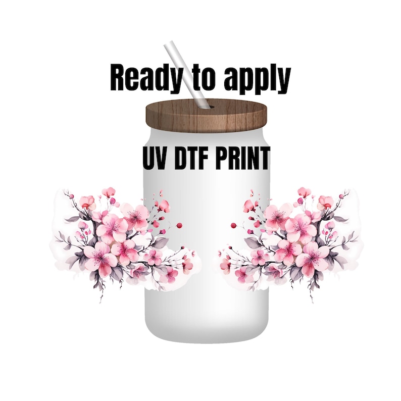 UV DTF Sticker Print. Pink Cherry Blossom Flower Wrap Decal, Tumbler ...