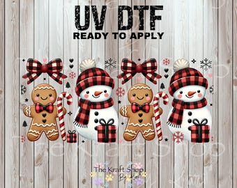 UV DTF Sticker print. Christmas  snowman gingerbread Wrap decals tumbler decal. Glass can wrap.  #5466