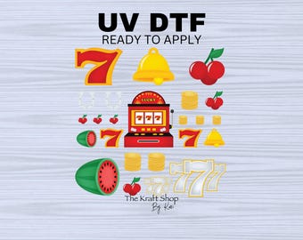 UV DTF Sticker print. Casino slots lucky 7 element bundle of decals, tumbler decal. #10207